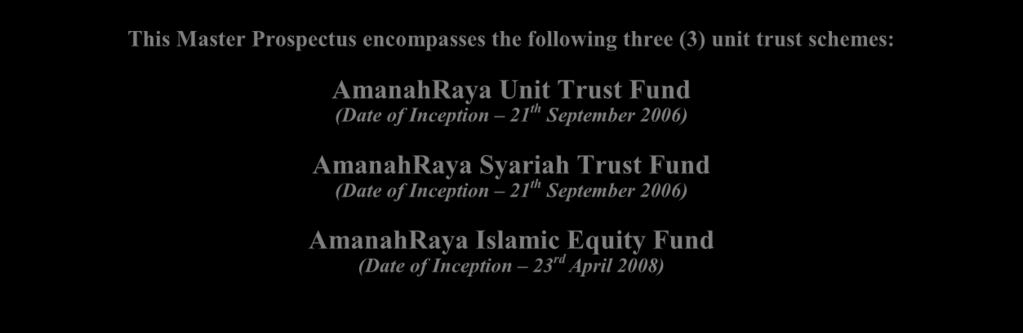 2006) AmanahRaya Islamic Equity Fund (Date of Inception 23 rd April 2008) The Manager (309646-H) A Subsidiary