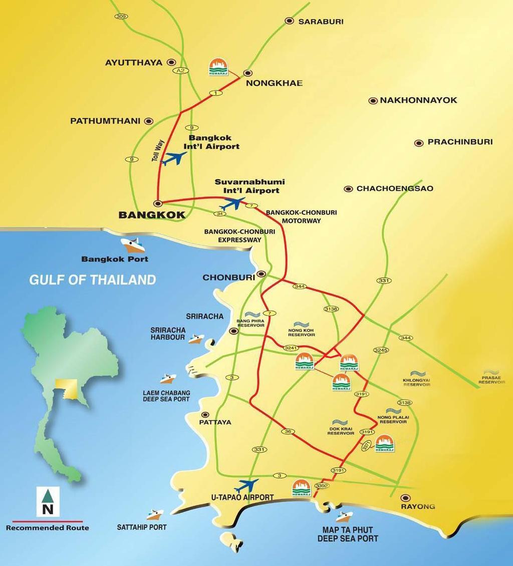 Map of basic infrastructure sites and industrial parks in and around Bangkok 304 Industrial Park Amata Industrial Estate Asia Industrial Estate Gateway City Industrial Estate Hemaraj Land and