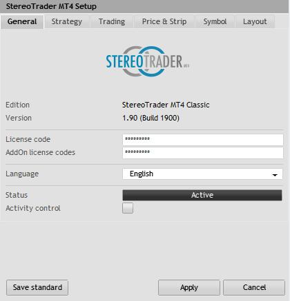 9. Setup StereoTrader uses an internal setup for the most important settings for a quick access. This internal setup works also during History Trading with the strategy tester of MetaTrader 4.