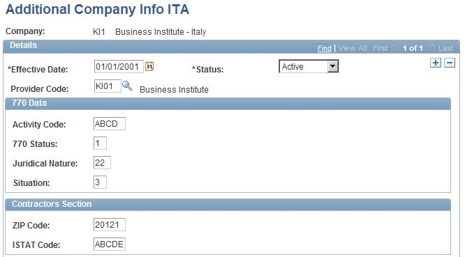 Chapter 12 Setting Up Social Security Setting Up Additional Company Information Access the Additional Company Info ITA page (Set Up HRMS, Product Related,