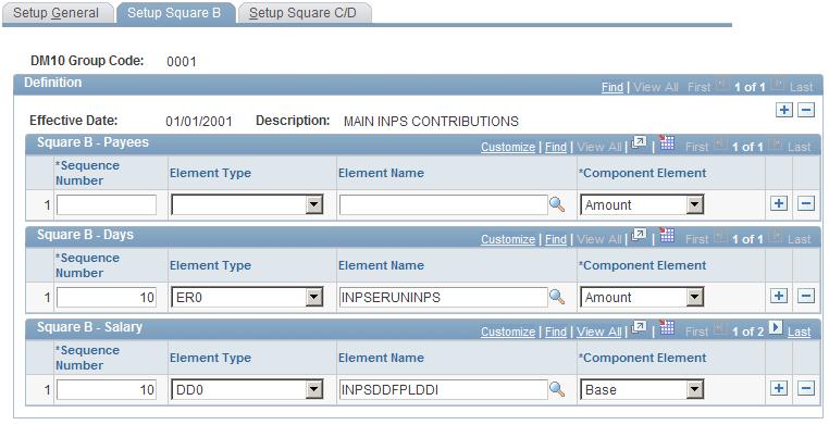 Preparing the DM10 Form Chapter 13 Setting Up Square B Access the DM10 Groups ITA - Setup Square B page (Set Up HRMS, Product Related, Global Payroll & Absence Mgmt, Social Security/Insurance, DM10