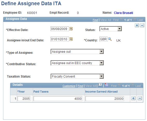 Setting Up Assignees Chapter 6 Define Assignee Data ITA page Country Select the country from which the Assignee In comes or in which the Assignee Out works.
