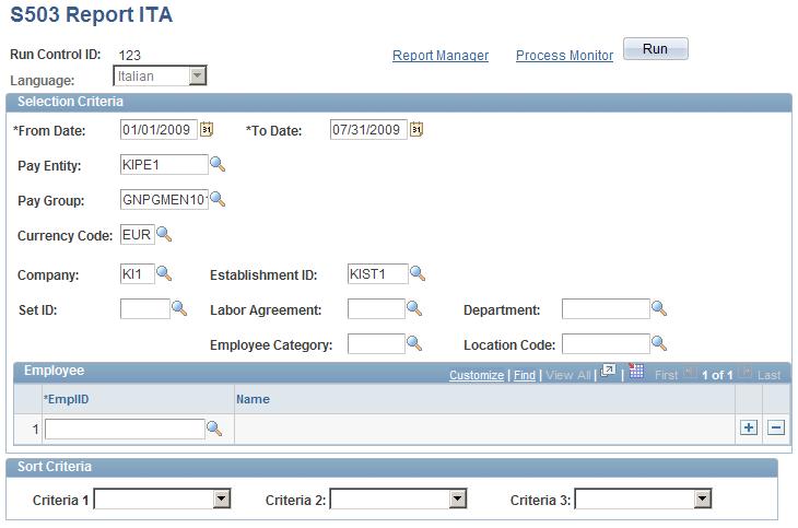 Chapter 7 Setting Up Absences S503 Report ITA page Use the From Date and To Date fields to restrict the range in which the event payment date must fall.