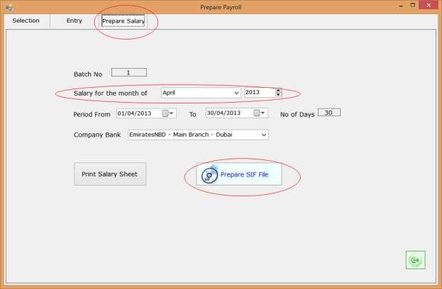Click Prepare Salary Tab and it will open following screen.