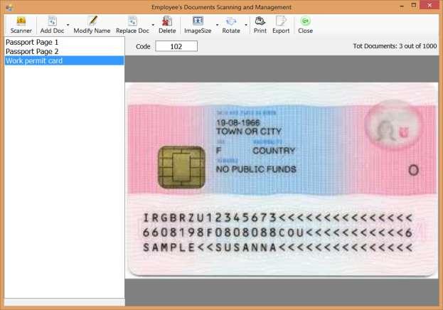 It will open following screen where you can import employee related document image (in Jpeg format) or you can directly scan from the system. (Scanner should be Microsoft WIA compliant.