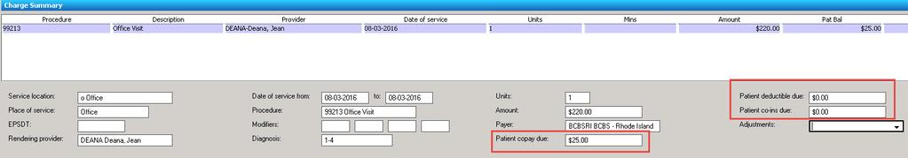 Reviewing Charges To indicate there is a copay/coinsurance responsibility for a procedure click on Copay The patient