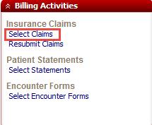To create a claim batch Open the Billing Screen Batching Claims Click Select claims under