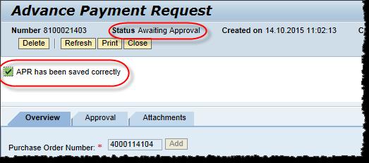 Click on the CHECK button to verify that there are no errors and then on the SUBMIT button to submit the APR for approval.