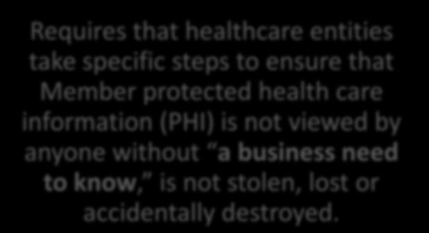HIPAA Requires that healthcare entities take specific