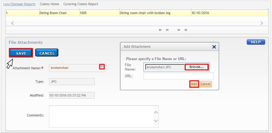 Figure 4-5: Select and Save File Attachment To select a file attachment, select the envelope icon on the right side of the Attachment Name field. DPS will present the Add Attachment pop-up window.
