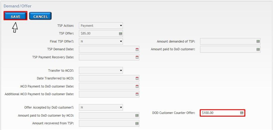 Figure 6-2: Select Counter-Offer DPS will refresh the page and present offer details (see Figure 6-3, below).