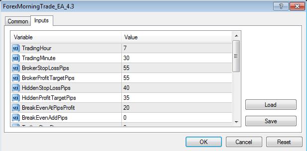 3.3 Using EA Parameters When you run any EA you can notice that it can contain some configurable