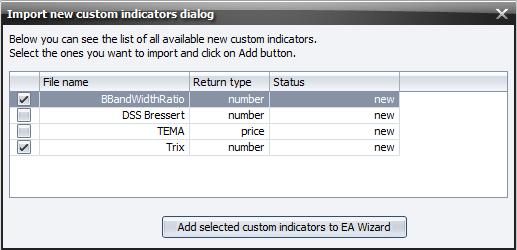 EA Wizard will check its /custom_indicators directory for new files and display the import dialog again.