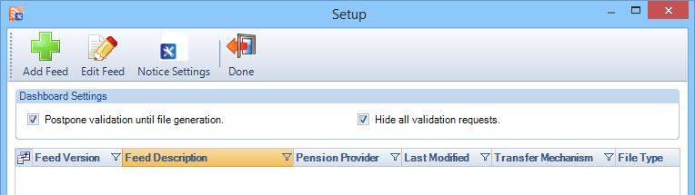 Run menu. Within the AED select Setup. Select Add Feed Select pensionsync PASS 1.