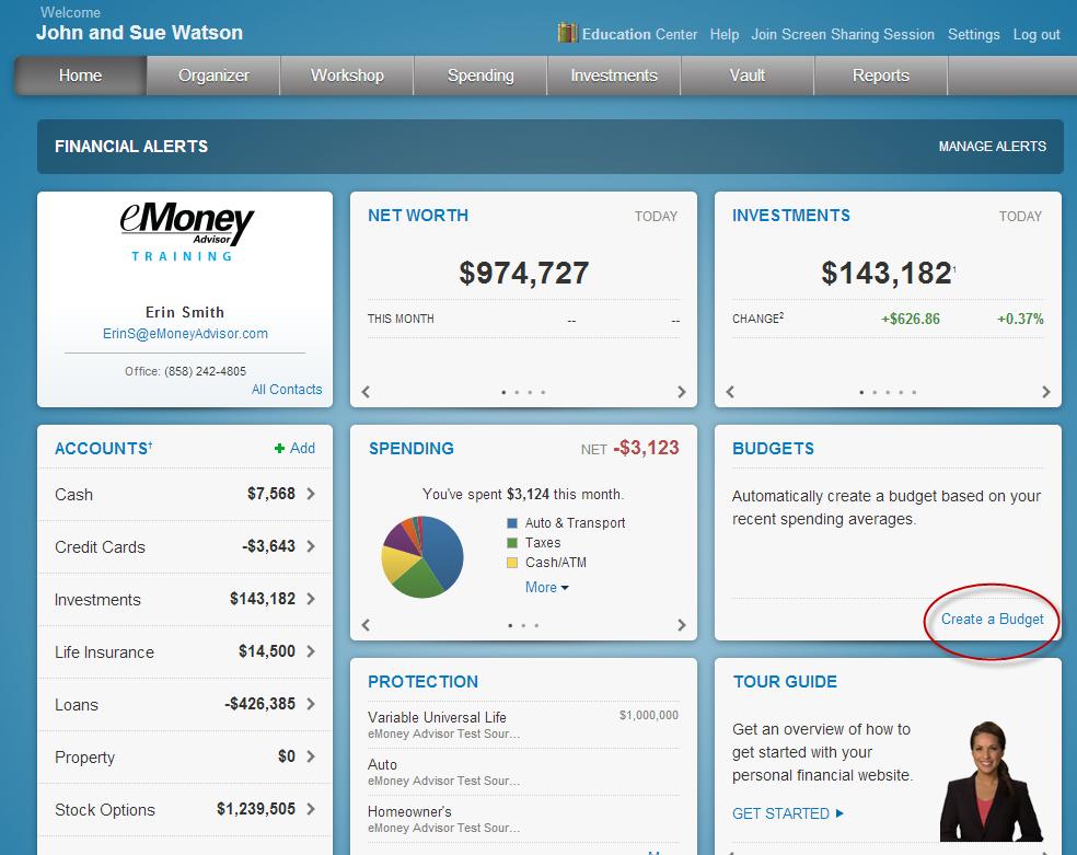 1. From the Home Screen, click Create a Budget to set up a budget.