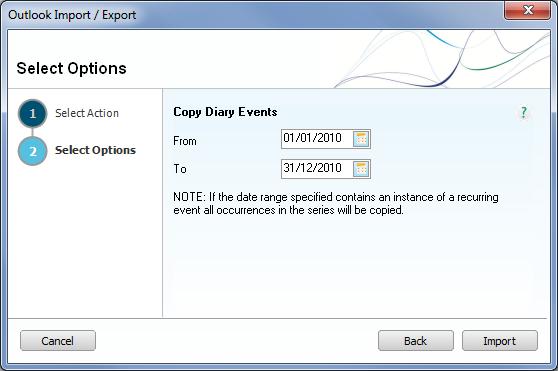 1. Enter a date range to cover the events you want to copy into the From and To Date boxes. Exporting contacts? 1. Select the type of contacts you want to export.