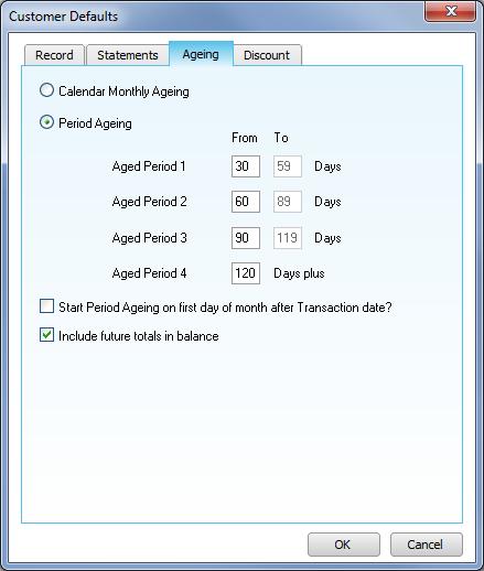 Setting your software to age customer accounts Note: This is about setting default values in your software, so that when accounts are created these values are applied to the accounts.