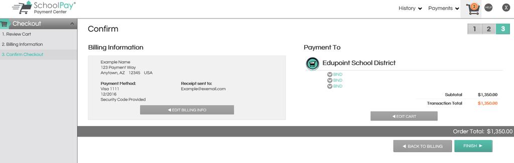 Click Review Order. Billing Information Screen In SchoolPay 5.