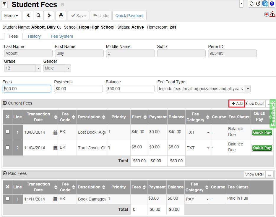 34 Fees - Standard Mode Guide Chapter 2: Assigning Fees Assigning Fees to an Individual Assigning