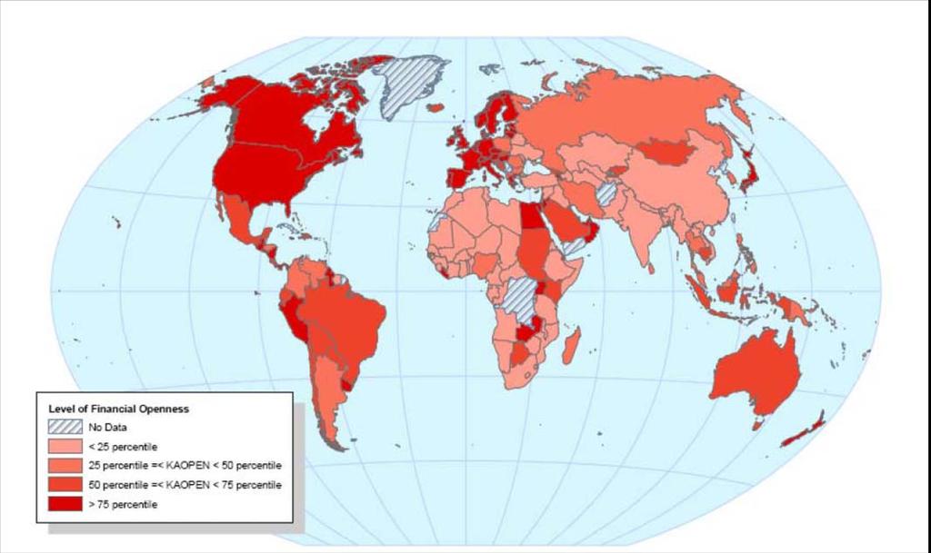 The world map of financial openness (De Jure) : index based on IMF