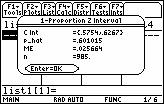 11 TI-89 1-PropZInt is at 5 in the Ints menu. To use 1-PropZInt: 1) Press ND [ F7] Ints. ) The cursor is at 5:1-PropZInt. 3) Press ENTER. 4) The 1-Propotion Z Interval window opens.