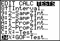 05 TI-84 χ GOF-Test is at D in the TI-84 STAT TESTS menu. To use χ GOF-Test: 1) Press STAT. ) Move the cursor across to TESTS. Select D:χ GOF- Test. 3) Press ENTER.