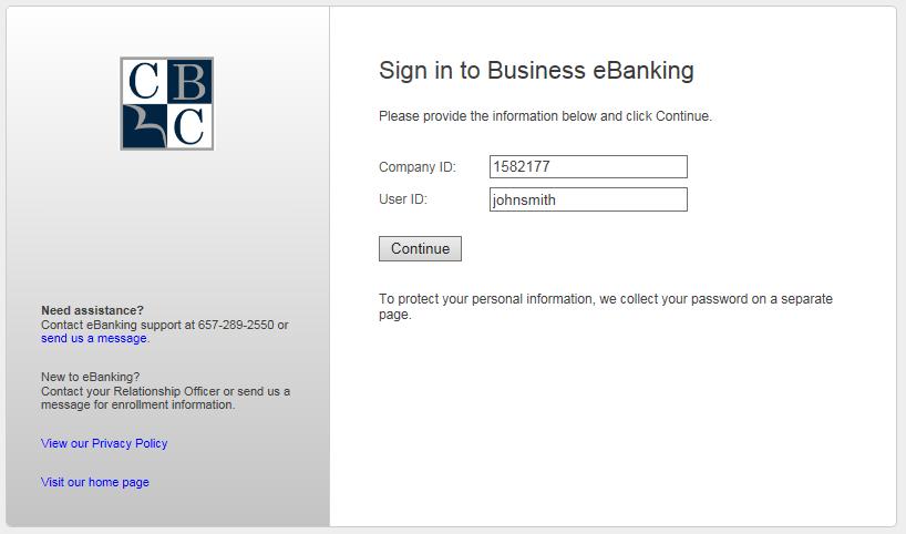 Logging In to Business ebanking There are a few steps you will need to follow before you can begin enjoying Business ebanking: 1) Go to the Commercial Bank of California homepage at www.cbcal.com.