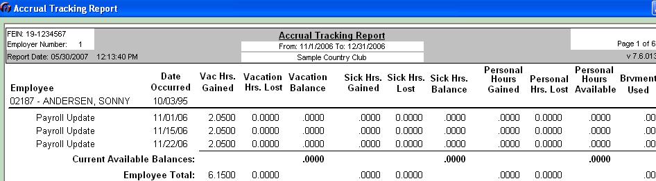 A sample: Accrual Tracking Report.