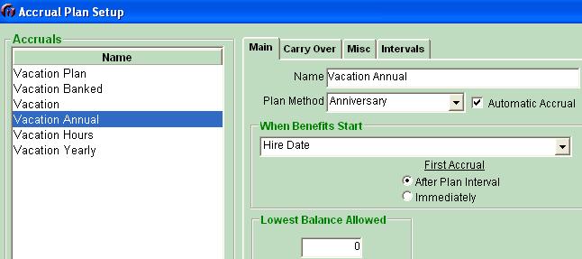 Example 3: Based on an Anniversary type plan Anniversary type plans will accrue time off based on the When Benefits Start selection, shown above.