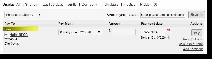 Newly added payees will be placed at the top of the payee list for