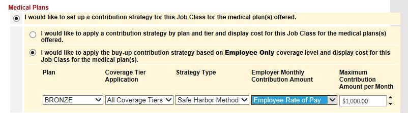 Example: Safe Harbor (Rate of Pay) with buy-up and maximum Again, the Operator decides to use the Safe Harbor method to decide what to contribute to employee coverage each month, but he or she
