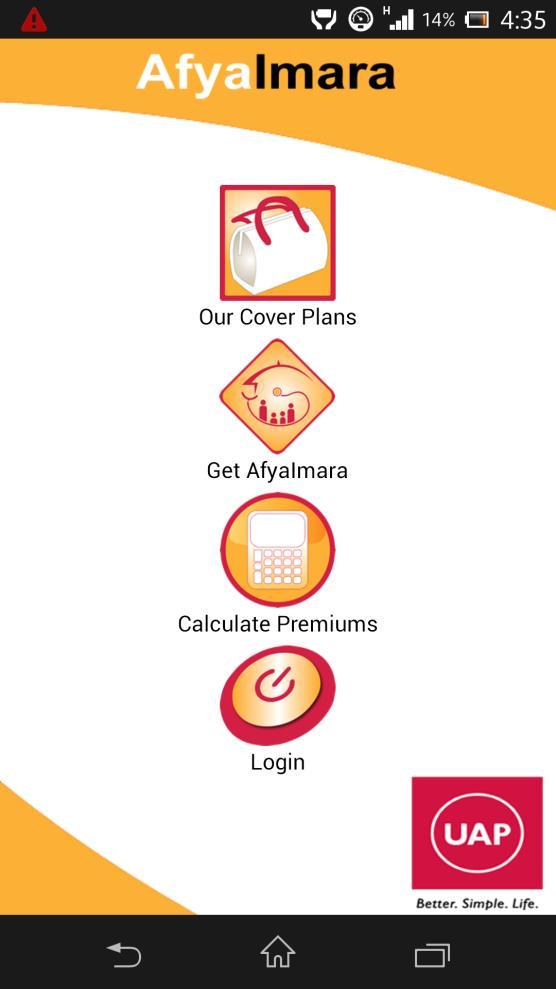 AfyaImara mobile app/online How it works Customers select their cover plan of choice either on the Android mobile