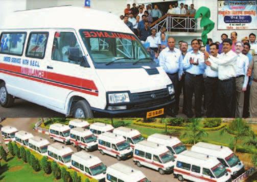 Ambulances distributed by CMD amongst all areas of SECL Further, in order to provide tertiary level medical treatment to the employees, a 200 bedded Multi Speciality Hospital
