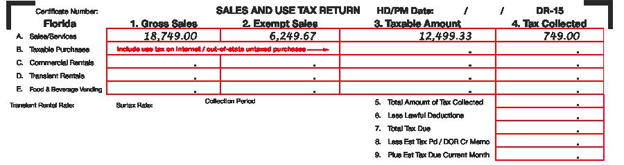 $14,356.00 less $4,785.33 equals $9,570.67. $14,356.00 less <$4,785.33> = $9,570.67 This is the amount of exempt sales to be reported for this transaction. $4,785.33 (taxable portion) times.
