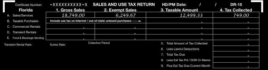 67 $ 4,785.33 X.06 = $287.12 $14,356. X.02 = $ 287.12 DR-15 Sales and Use Tax Return Example B: An out-of-state resident purchases a motor vehicle for $23,949.00 that will be registered in Georgia.
