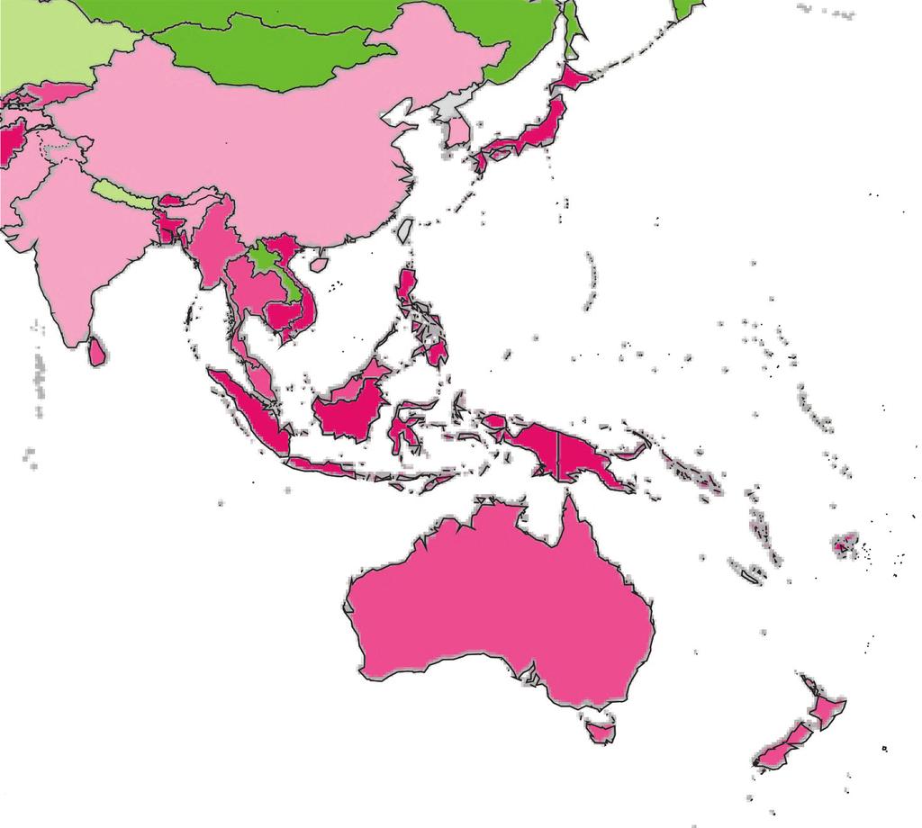 Map 1: Exposure of the population to multiple hazards (droughts, floods, earthquakes and sea level rise) in Asia and the Pacific very low 0.05 9.71 low 9.72 11.82 medium 11.83 14.28 high 14.29 17.
