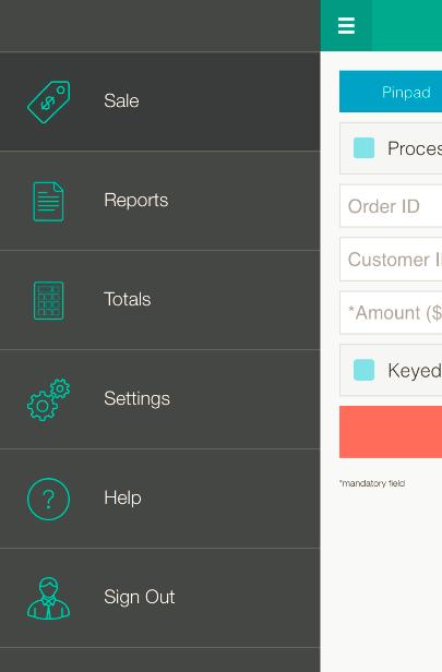 The PAYD App main menu From this menu, you can access any transaction, report, or setting in