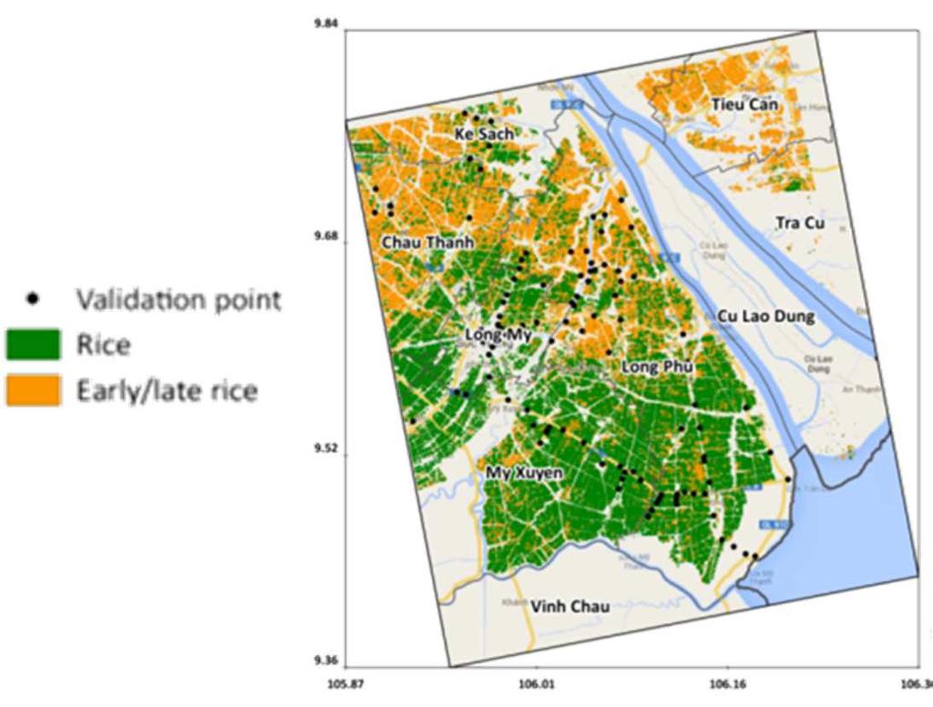 Mekong River Delta Rice map classification accuracy (%) is based on