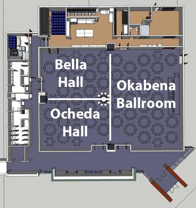 55 Bella & Ocheda Halls 3,260 48' x 70' 14' 200 220 110 Okabena Ballroom & Bella Hall Okabena Ballroom & Ocheda Hall 4,990-14' - 330-4,990-14' - 330 - *Classroom Style