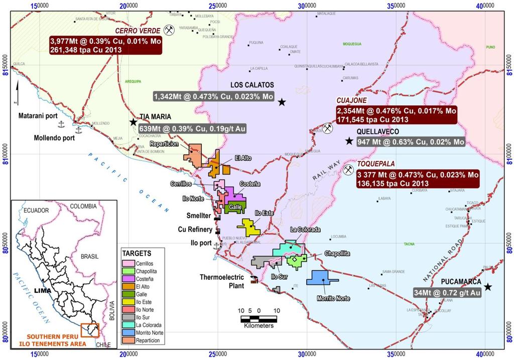 Over 560,000 tonnes per annum copper production and 125 billion pounds of copper in published resources and reserves within 150 km of the concession package with excellent infrastructure access