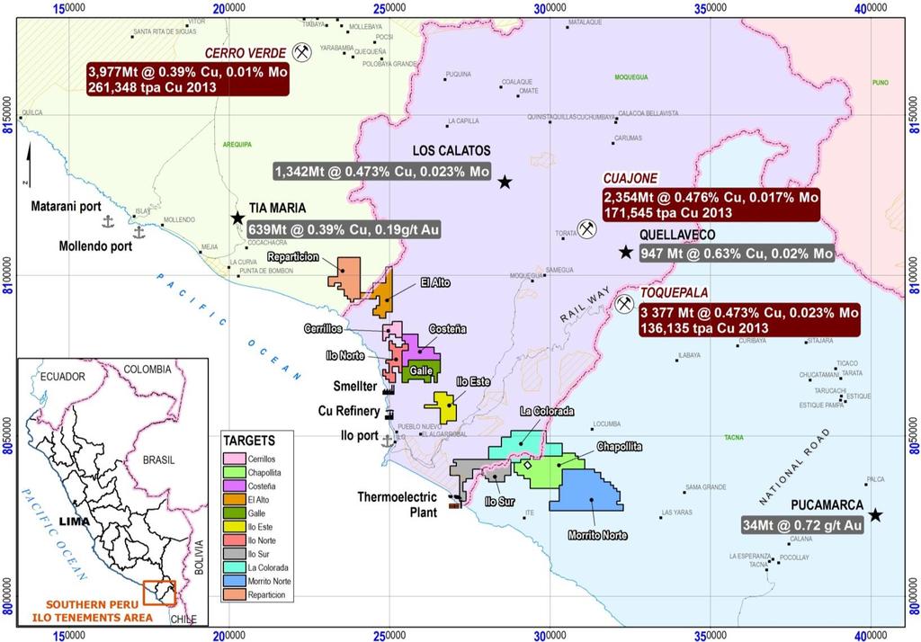 DIRECTORS' REPORT Ilo IOCG & Porphyry projects Southern Peru The Ilo projects comprise of 11 separate exploration targets within more than 100,000 hectares of 100% owned mining concessions in the