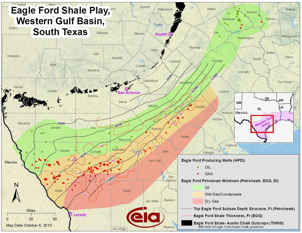 Eagle Ford Shale Play (map from EIA Oct 2010) 9 th largest field in the world Largest field in the