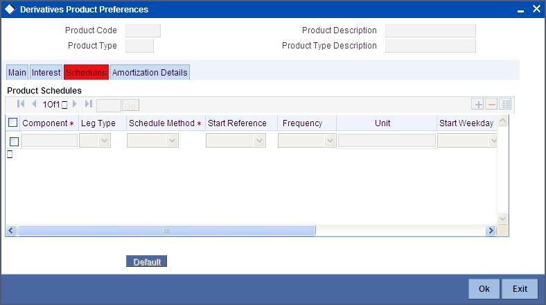 The schedule preferences for each of these components have to be defined separately for both the In and Out legs. Click the Schedules tab in the Product Preferences screen.