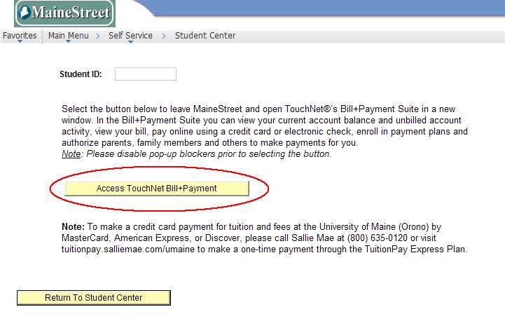 3. To navigate to TouchNet's Bill+Payment Suite, select