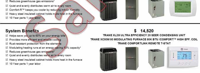 SPLIT AIR CONDITIONING WITH GAS HEAT 4 TON System Benefits $ 6,453 Helps save you up to 38% on your energy bills* TRANE STANDARD EFFICIENCY XB13 13 SEER CONDENSING UNIT TRANE XB80 1-STAGE FURNACE 60K
