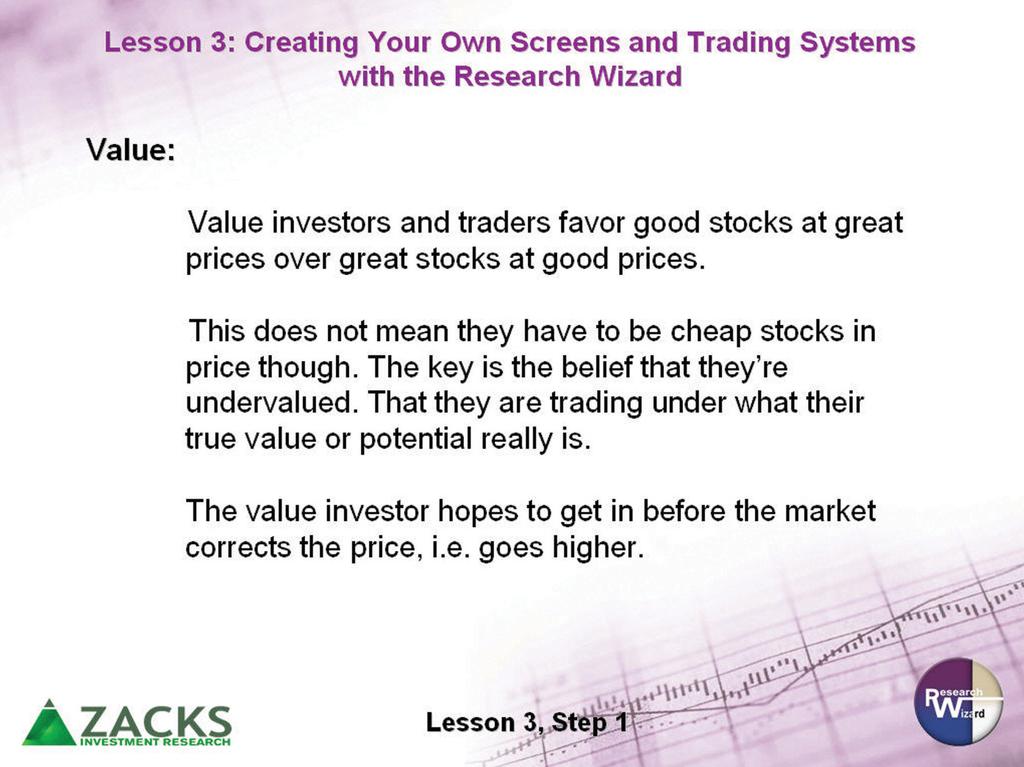 Lesson Three Creating Screens and Trading Strategies and Backtesting Them for Success Value Ex 3.8 Exercise 3.