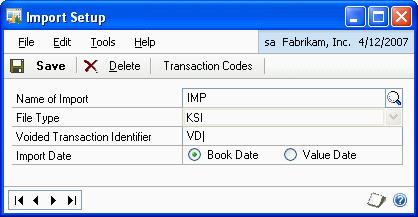 CHAPTER 1 ELECTRONIC BANK MANAGEMENT SETUP To set up the import file ID: 1. Open the Import Setup window.