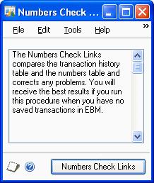 CHAPTER 5 CLEARING AND RECOVERY ROUTINES To run numbers check links: 1. Open the Numbers Check Links window.