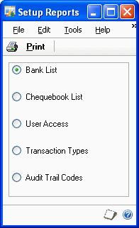 CHAPTER 7 REPORTS To use named printers to print Bank Management reports: 1. Open the Assign Named Printers window.