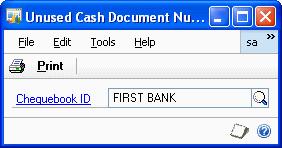 CHAPTER 7 REPORTS Printing the unused cash documents numbers list You can print a list of unused cash documents numbers from the Unused Cash Document Numbers window.